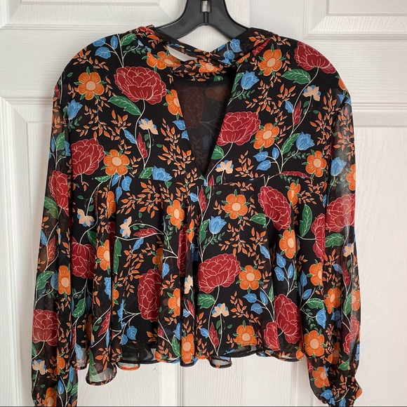 ZARA TRAFALUC FLORAL BACK TIE BABY DOLL TOP - Picture 6 of 7